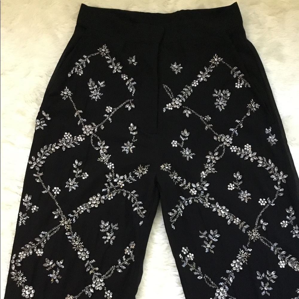 H&M vintage rhinestone crystal black dress pants-2